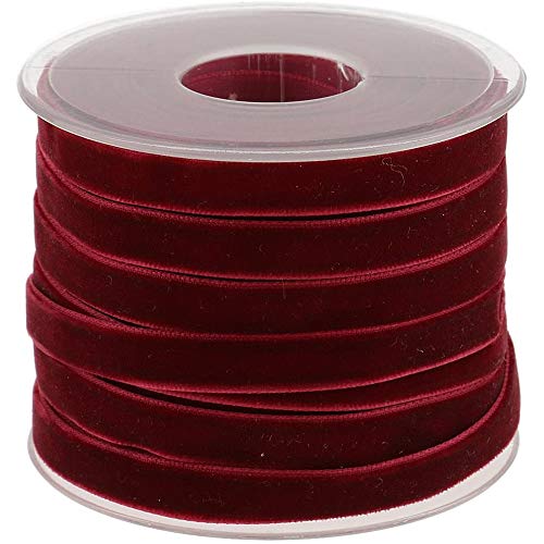 POFET Rollo de cinta de terciopelo de 10 mm de ancho, para decoración de manualidades, color rojo vino