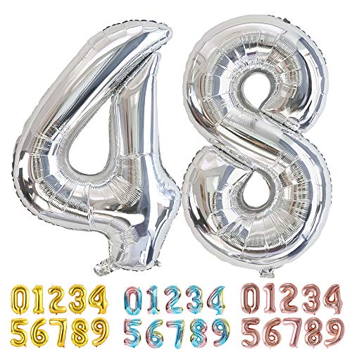 Ponmoo Foil Globo Número 48 84 Plata, Gigante Numeros 0 1 2 3 4 5 6 7 8 9 10-19 20-29 30-39 40-49 50-60-70-80-90-100, Grande Globos para La Boda Aniversario, Globo de Cumpleaños Fiesta Decoración Ponmoo Foil Globo Número 48 84 Plata, Gigante Numeros 0 1 2 3 4 5 6 7 8 9 10-19 20-29 30-39 40-49 50-60-70-80-90-100, Grande Globos para La Boda Aniversario, Globo de Cumpleaños Fiesta Decoración