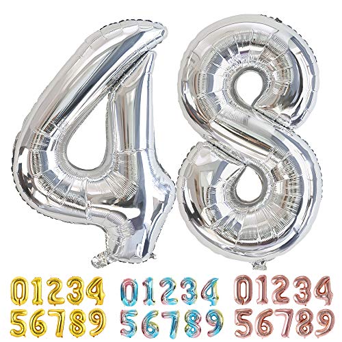 Ponmoo Foil Globo Número 48 84 Plata, Gigante Numeros 0 1 2 3 4 5 6 7 8 9 10-19 20-29 30-39 40-49 50-60-70-80-90-100, Grande Globos para La Boda Aniversario, Globo de Cumpleaños Fiesta Decoración