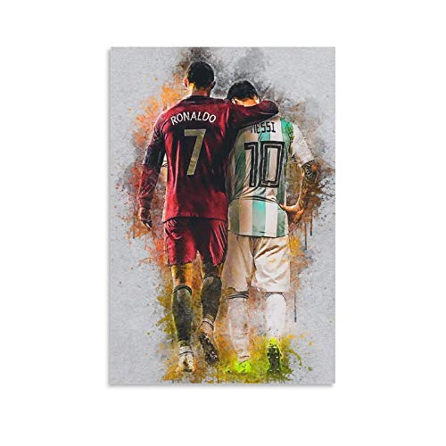 Póster de Lionel Messi Cristiano Ronaldo de la superestrella de fútbol y arte de pared, póster moderno para decoración de dormitorio familiar, 30 x 45 cm Póster de Lionel Messi Cristiano Ronaldo de la superestrella de fútbol y arte de pared, póster moderno para decoración de dormitorio familiar, 30 x 45 cm