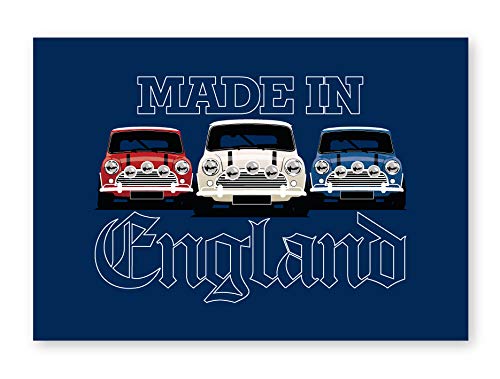 Póster enmarcado de coche clásico Made In England para pared de garaje, hombre, cueva de regalo A4, sin marco