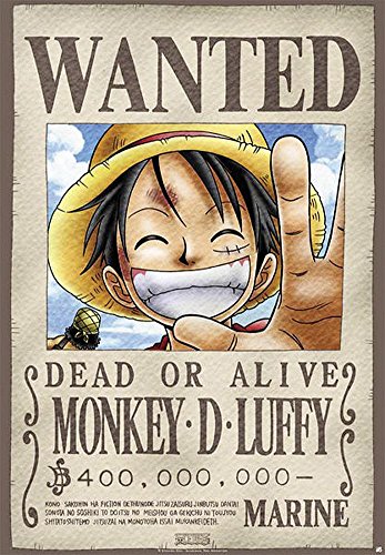 Póster One Piece Wanted Dead or Alive Monkey D. Luffy (68cm x 98cm) + 1 Póster con Motivo de Paraiso Playero