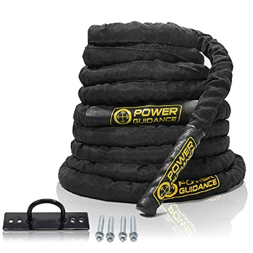 POWER GUIDANCE Cuerda de Batalla Battle Rope - Poliéster Ultra Resistente - 38/50mm Longitud 9m/12m/15m - Ancla Incluida