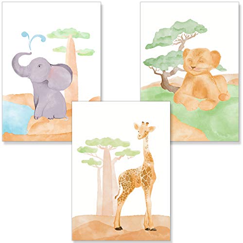 PREMYO Cuadros Infantiles para Habitación Niña Niños - Láminas Decorativas para Enmarcar - 3 Póster Animales DIN A4