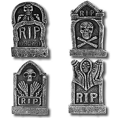 PREXTEX Paquete de 4 Adornos de Halloween de 43,2 cm lápidas Rip de Cementerio de Espuma Ligera Decoraciones de Halloween Rip PREXTEX Paquete de 4 Adornos de Halloween de 43,2 cm lápidas Rip de Cementerio de Espuma Ligera Decoraciones de Halloween Rip