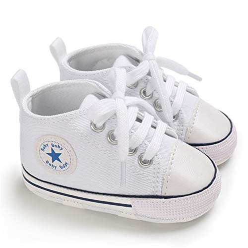 Primeros Pasos para bebé niñas/niños, Zapatos para Unisex-bebé Zapatillas de Deporte Botines de Lona Bebe Zapatos de Bebé 6-18 Meses (Longitud: 12cm=4 3/4in Edad Recomendada: 9-12Meses, Blanco)