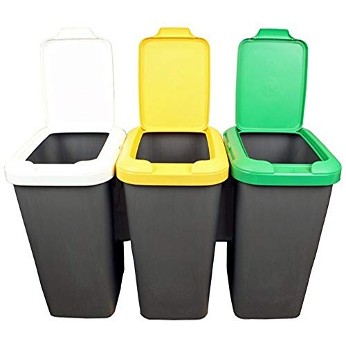 Productos Del Hogar Ideal para Hogar/Oficina/Interior/Exterior Set 2 Papeleras Reciclaje 3 Compartimentos, 75 litros c/u, 78,5 (Ancho) x 33 (Profundo) x 47,5 (Alto) cms (x2) -plástico-Multicolor