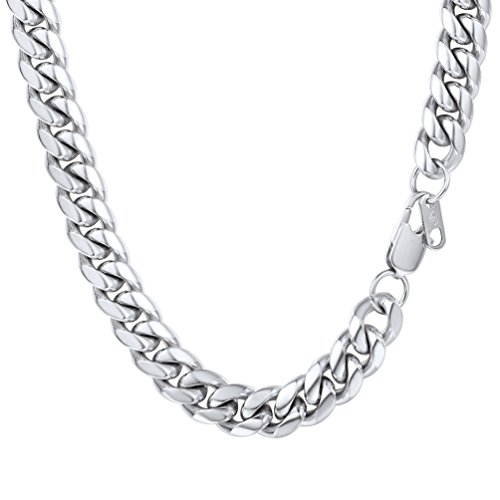 PROSTEEL Collar Hombre Cuba Curb Chain Cadena Cubana Cadena Serpiente Cadena Chula Cadena Gruesa Cadena de Plata Acero Inoxidable Perfecto Regalo