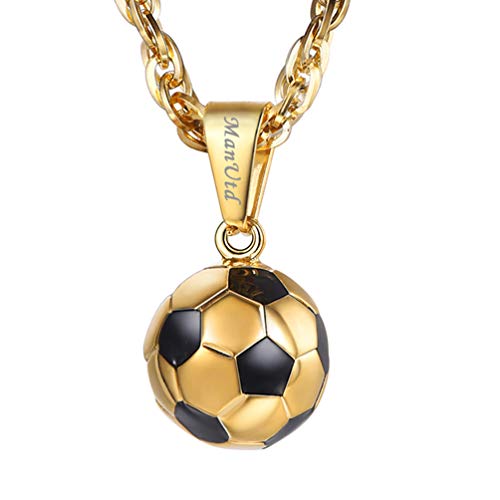 PROSTEEL Collar/Pendientes de Fútbol de Acero Inoxidable/Chapado en Oro 18K para Hombre Mujer con Cadena Singapur con Caja de Regalo (Personalizable Collar/Dorado)
