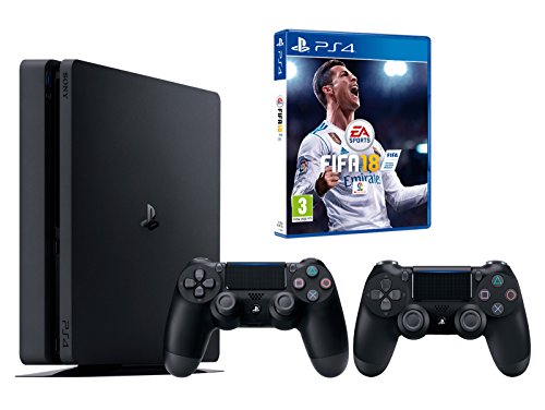 PS4 Slim 1Tb Negra Playstation 4 Consola - FIFA 18 + 2 Mandos Dualshock 4
