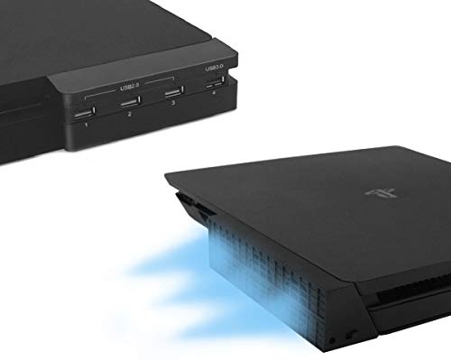 PS4 Slim Ventilador de refrigeración & 4-Port USB Hub Combo Kit - Ventiladores de Control De La Temperatura del Súper USB Cooling Fan Cooler Adaptador USB3.0 para Sony Playstation 4 Slim