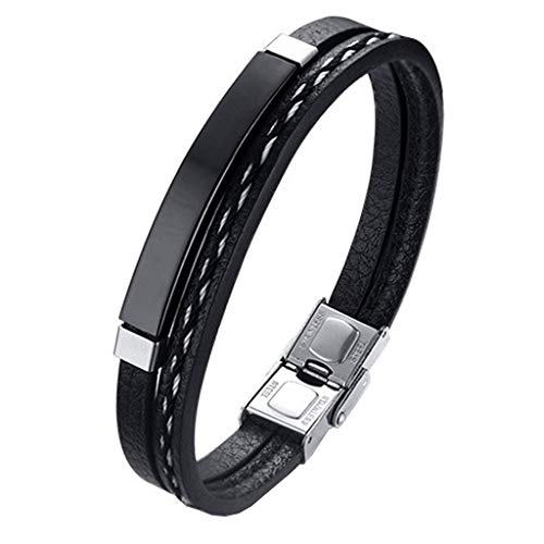 Pulsera hombre Legado, en cuero pu y acero inoxidable, brazalete vikingo chico negra combinable con anillo pendiente collar colgante o tobillera muñequera personalizable (BLACK 21,5) Pulsera hombre Legado, en cuero pu y acero inoxidable, brazalete vikingo chico negra combinable con anillo pendiente collar colgante o tobillera muñequera personalizable (BLACK 21,5)