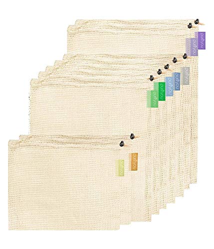 purifyou Premium Reutilizable Mesh/Produce Bags, Set de 9 | Algodón Crudo, orgánico, sin blanquear | Doble Costura, con Peso Tara en Las Etiquetas | Grande, Mediano y pequeño purifyou Premium Reutilizable Mesh/Produce Bags, Set de 9 | Algodón Crudo, orgánico, sin blanquear | Doble Costura, con Peso Tara en Las Etiquetas | Grande, Mediano y pequeño
