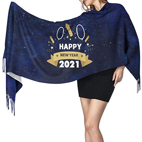 Qefgjbw Bufanda de cachemir con flecos feliz año nuevo 2021 bufanda extra grande de invierno para mujer