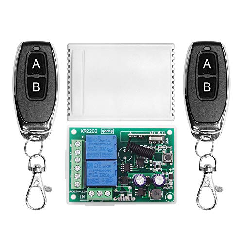 QIACHIP 220V AC 2 Canales Inalambrico Control Remoto Interruptore Universal, RF 433mhz Receptor con Mando 2CH Módulo de Relé y Transmisor para Puerta Garaje, Ligero, Uso Doméstico QIACHIP 220V AC 2 Canales Inalambrico Control Remoto Interruptore Universal, RF 433mhz Receptor con Mando 2CH Módulo de Relé y Transmisor para Puerta Garaje, Ligero, Uso Doméstico
