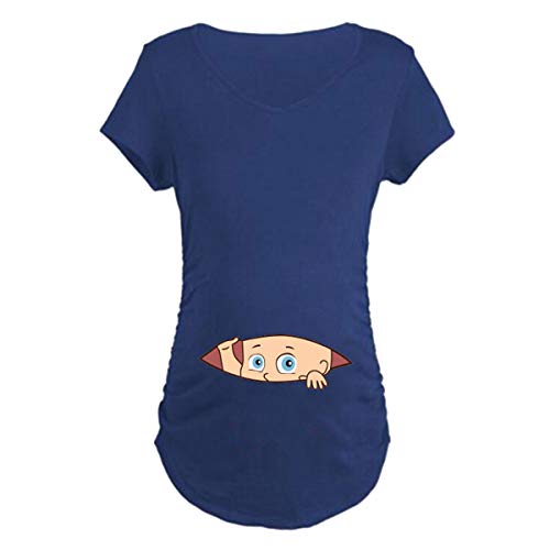 Q.KIM Camiseta Divertido Estampada de Sin Mangas/Manga Corta/Manga Larga premamá para Mujer Embarazo Lactancia T-Shirt-Hi Serie (Large, bébé, Azul)