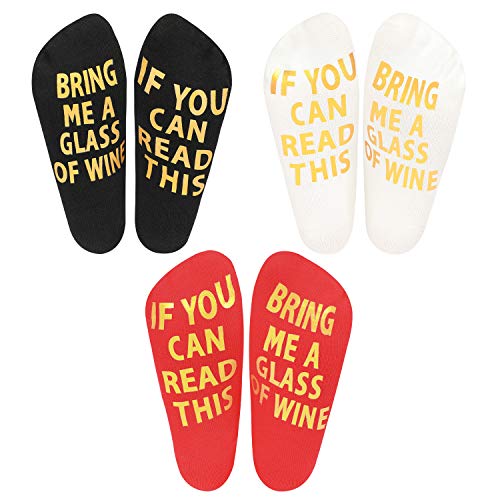 QKURT 3pcs If you can read this please bring me a glass of wine Calcetines Calcetines divertidos perfectos Navidad Newyear cumpleaños regalo para el amante del vino