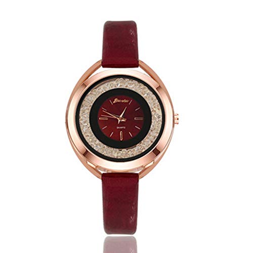 Quicksand Brillantes Mujer Reloj de Cuarzo para Souvenir Regalo Quicksand Artificial Diamante Luxus Business Watch (Rojo)