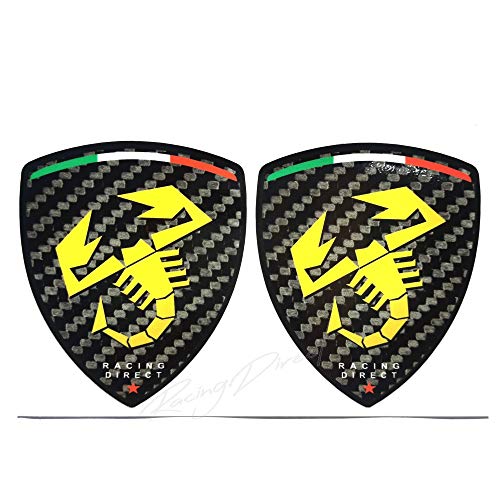 RACING DIRECT - Lote de 2 pegatinas para escudo de Fiat Abarth (fibra de carbono con logotipo amarillo)
