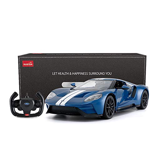 RASTAR Coche RC | 1/14 Ford GT control remoto RC coche de juguete de carreras para niños, puertas abiertas por manual, azul (27 MHz)