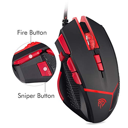 Ratón Gaming, EasySMX V18 Gaming Mouse Óptico 4000 dpi LED Luz 9 Botones (Fire/Sniper Botón) con Pesa para PC y Laptop (Negro) para Jugadores
