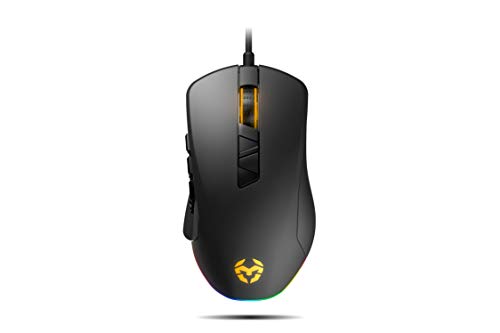 Raton gaming Krom KAMMO -NXKROMKMMO - Mouse Gaming Avanzado, Sensor Optico PIXART PMW 3325, RGB 5000 DPI, 14 botones programables, laterales magneticos modulares, color negro