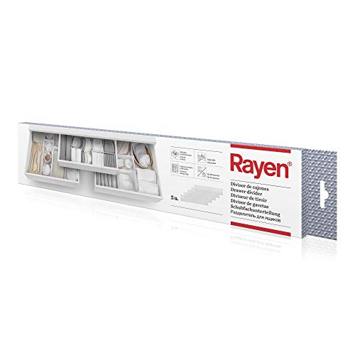 Rayen - Divisor de cajones adaptable. Separador de cajones con infinitas combinaciones. Organizador de cajones multifuncional. 5 unidades de 49.5 x 10 cm Rayen - Divisor de cajones adaptable. Separador de cajones con infinitas combinaciones. Organizador de cajones multifuncional. 5 unidades de 49.5 x 10 cm
