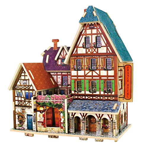 RecontraMago Puzzle 3D - Colección Casas y Edificios del Mundo - Rompecabezas de Madera- Juguetes para niños y Adultos (Hotel Frances)