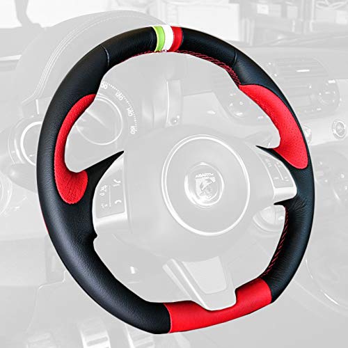 RedlineGoods Cubierta del Volante Compatible con Fiat 500 Abarth 2008-20 Alcantara Negra Costura ROJA