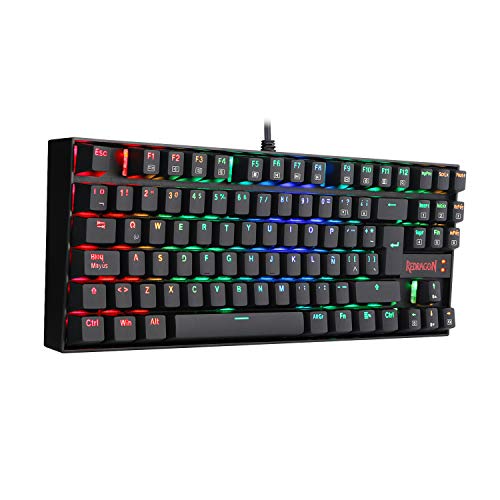 Redragon K552RGB KUMARA Teclado Mecánico Tenkeyless, Switch Outemu Blue, Reforzado, Retroiluminado RGB Distribución Española - Color Negro - PC Windows Compatible