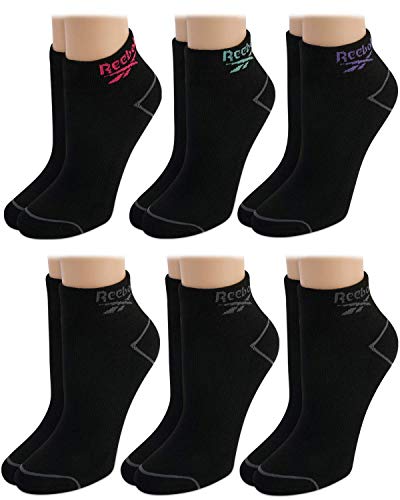 Reebok Women Athletic Quarter Cut Socks (6 Pack) (Black/Colors, Shoe Size: 4-10)