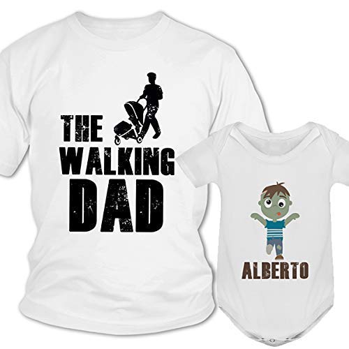 Regalo día del padre camiseta papá personalizada + Body o camiseta hijo/a Estilo the Walking Dead Dad conjunto familia zombie, regalos originales para hombre