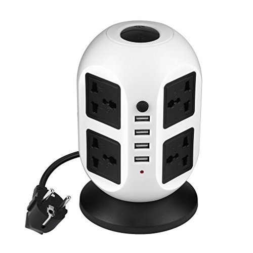 Regleta Enchufes, Regleta Vertical 8 Tomas y 4 Puertos USB, Regleta Alargadora 2500W/10A con Interruptor, Base Múltiple de Alimentación Vertical con protector de sobrecarga Torres Regleta Enchufes Regleta Enchufes, Regleta Vertical 8 Tomas y 4 Puertos USB, Regleta Alargadora 2500W/10A con Interruptor, Base Múltiple de Alimentación Vertical con protector de sobrecarga Torres Regleta Enchufes
