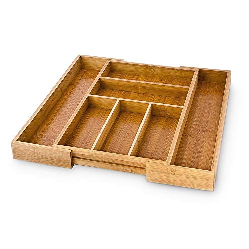 Relaxdays Bandeja para Cubiertos, bambú, marrón, 30-48 x 5 x 46 cm Relaxdays Bandeja para Cubiertos, bambú, marrón, 30-48 x 5 x 46 cm