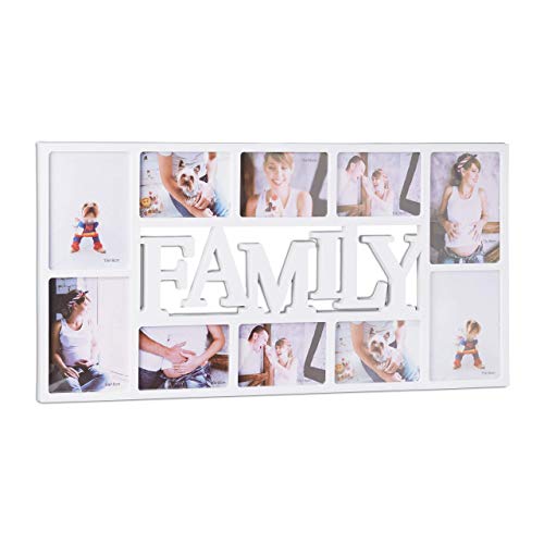 Relaxdays Marco de Fotos Múltiple Family para 10 Fotos, Plástico, Blanco, 36.5x72x2 cm