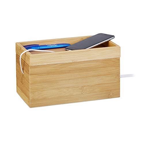 Relaxdays Organizador Cables, Bambú, Marrón, 14 x 25,5 x 14 cm Relaxdays Organizador Cables, Bambú, Marrón, 14 x 25,5 x 14 cm