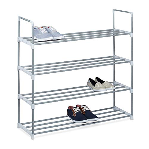 Relaxdays Zapatero Metal, Estantería Zapatos, Estante, 4 Baldas, Metálico, 16 Pares, 1 Ud, 93 x 90 x 30 cm, Plateado Relaxdays Zapatero Metal, Estantería Zapatos, Estante, 4 Baldas, Metálico, 16 Pares, 1 Ud, 93 x 90 x 30 cm, Plateado