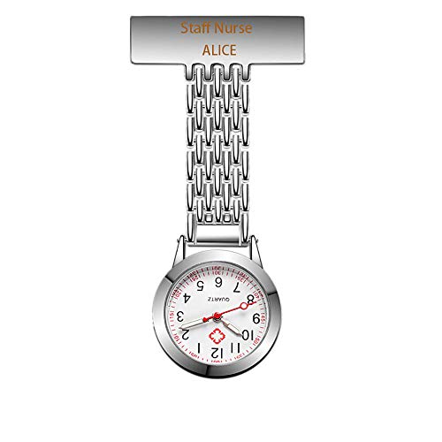 Reloj de Bolsillo Personalizado de Enfermera Nombre Grabado Personalizado Pin de Solapa Colgante Reloj de Bolsillo de Cuarzo Médico para Mujeres Hombres