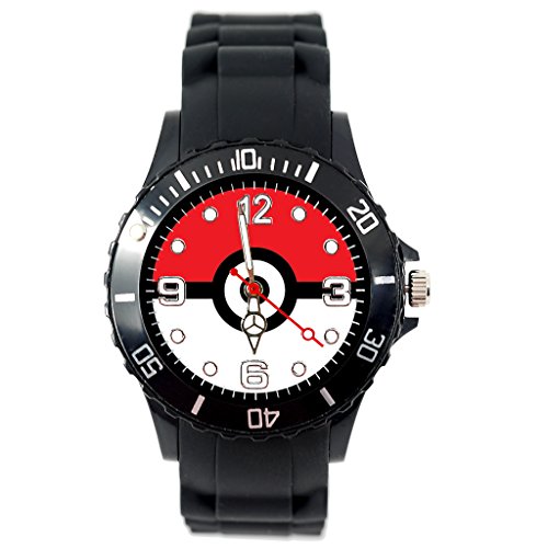 Reloj de cuarzo con correa de silicona negra para fans de Pocket Monsters