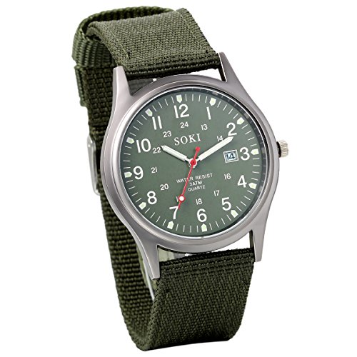 Reloj de Hombre Correa de Nylon Reloj Militar Deportivo, Verde Reloj de Piloto Ligero Reloj de Cuarzo Japonés, Reloj con Calendario, Luminoso, Reloj de Negocio Causal, Regalo Navidad, Avaner