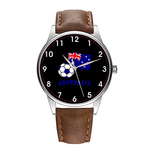 Reloj de hombre marrón Cortex de cuarzo reloj para hombres famoso reloj de pulsera de cuarzo para regalo de negocios Australian Soccer Ball y Flag 2 relojes de pulsera
