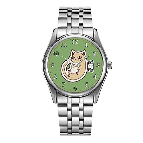 Reloj de lujo de los hombres 30 m impermeable fecha reloj masculino deportes relojes hombres cuarzo casual reloj de pulsera de Navidad gato en su espalda lindo vientre blanco dibujo diseño relojes