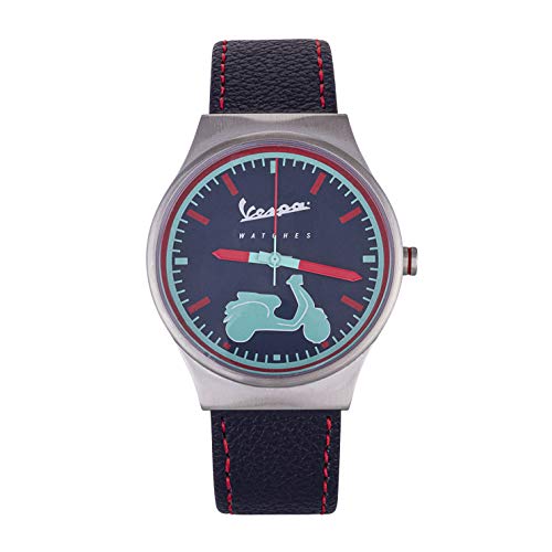 Reloj de Pulsera analógico Vespa Watches para Hombres con Esfera Azul, Movimiento de Cuarzo y Correa de Piel Azul 100% Made IN Italy Modelo VA-IR04-SS-14BL-CP