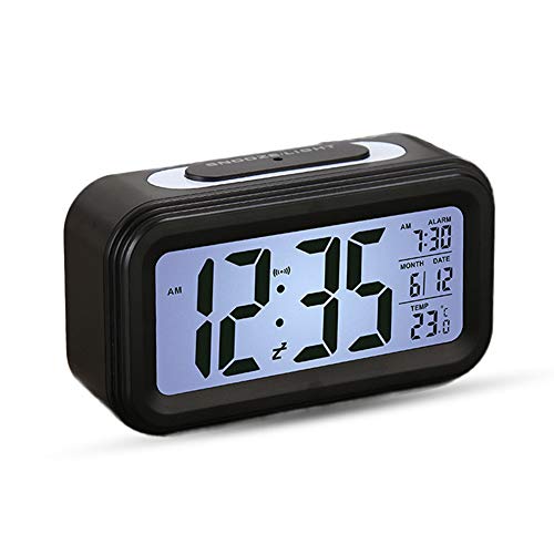 Reloj Despertador LCD Digital, Multi-Funciones Alarma Inteligente Muestra Hora, Temperatura, Fecha Silencioso como Regalo Creativo para los Viejos Niños Dormitorio Oficina (Negro)