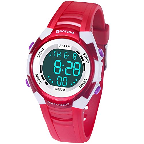 Relojes de Pulsera Electrónicos para Niños Niños Digital Relojes Deportes–5 ATM Reloj Deportivo Impermeable al Aire Libre con Alarma Cronómetro Luces de Colores de Fondo (Rojo)