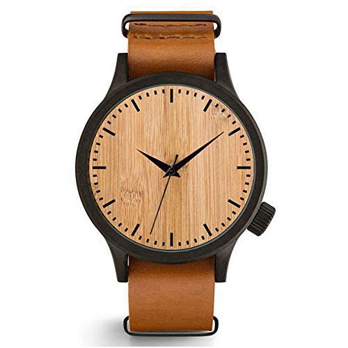 Relojes Madera Hombre Grande Reloj Cuero Marron Clásico