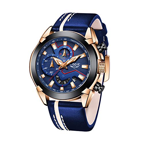 Relojes para Hombre Deportes Militar Reloj de Cuarzo Analógico Moda para Hombre Cronógrafo Impermeable Gran Esfera de Cuero Reloj Azul Relojes para Hombre Deportes Militar Reloj de Cuarzo Analógico Moda para Hombre Cronógrafo Impermeable Gran Esfera de Cuero Reloj Azul
