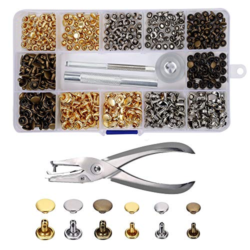 Remaches de Cuero 240 piezas Remache de Doble Tapa 2 Tamaños con Kit de Herramienta de Fijación para Artesanía de Cuero Reparación de Decoración 3 Color Remaches de Cuero 240 piezas Remache de Doble Tapa 2 Tamaños con Kit de Herramienta de Fijación para Artesanía de Cuero Reparación de Decoración 3 Color