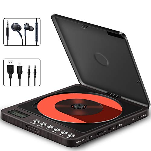Reproductor de CD portátil, recargable, reproductor de MP3 y CD con auriculares dobles de 3,5 mm, con protección antigolpes, para niños y adultos Reproductor de CD portátil, recargable, reproductor de MP3 y CD con auriculares dobles de 3,5 mm, con protección antigolpes, para niños y adultos