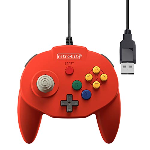 Retro-Bit Tribute 64 - Controlador USB para PC, Nintendo Switch, Mac, Steam, RetroPie, Raspberry Pi (puerto USB), color rojo